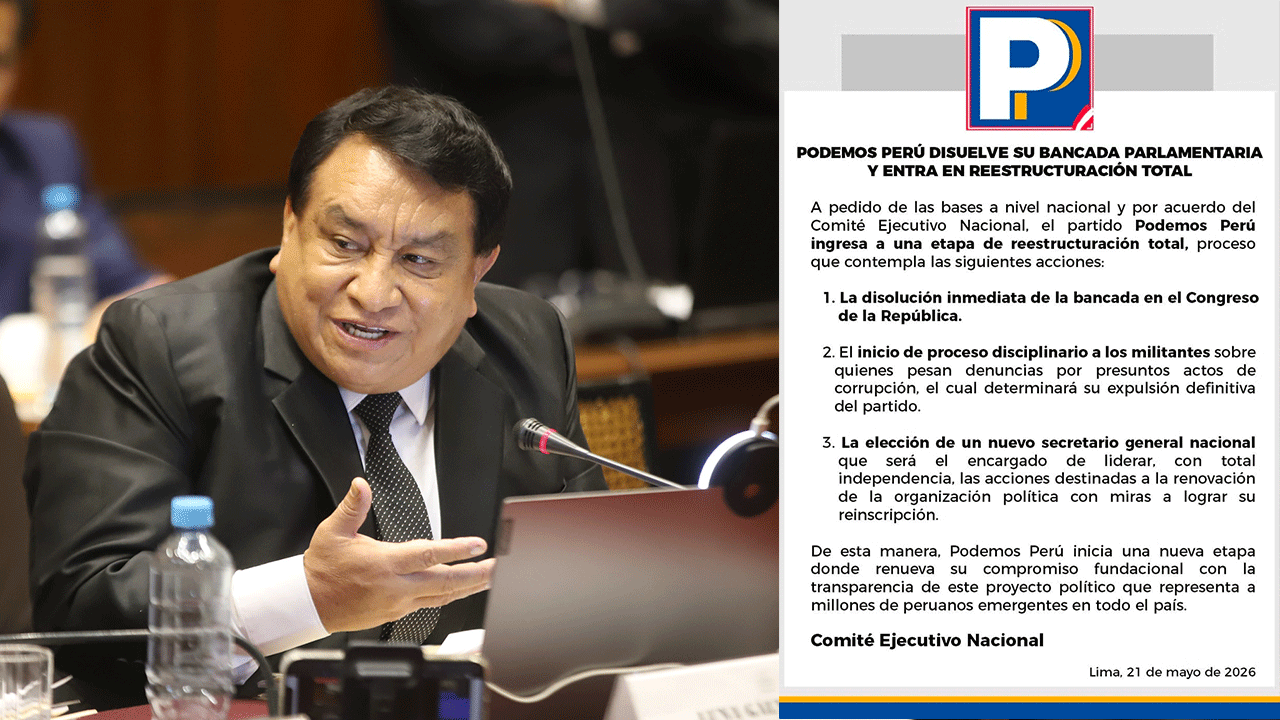 Podemos Perú anuncia la disolución de su bancada en el Congreso y entra en una etapa de reestructuración total