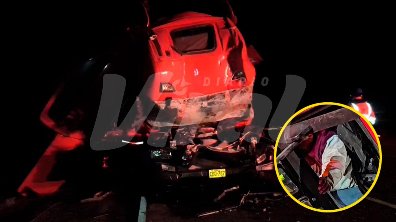 Violento choque entre camiones deja un herido y restringe tránsito en la Panamericana Sur